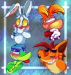 2018 8-bit-britt activision anthro bandicoot bedroom_eyes black_eyes black_nose blush brown_hair bust_portrait chest_tuft clothing crash_bandicoot crash_bandicoot_(series) crystal_dynamics cuffs_(clothing) digital_media_(artwork) eyes_closed flustered fur gecko gesture gex_(series) gex_the_gecko gloves green_body green_scales group hair half-closed_eyes hand_behind_head hand_behind_own_head hand_gesture hand_on_own_mouth hands_on_mouth handwear hi_res hoodie lagomorph leporid lizard long_ears looking_at_another male mammal marsupial multicolored_body multicolored_clothing multicolored_hoodie multicolored_scales multicolored_topwear narrowed_eyes orange_body orange_ears orange_fur pink_nose pointing portrait purple_body purple_clothing purple_hoodie purple_scales purple_topwear rabbit rayman rayman_(series) raypeople_(rayman) red_clothing red_hoodie red_topwear redmond reptile scales scalie seductive smile standing tan_body tan_fur teeth tongue tongue_out topwear tuft ubisoft whiplash_(game) white_body white_clothing white_ears white_fur white_gloves white_hair white_handwear white_hoodie white_topwear white_tuft yellow_sclera