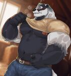  anthro badger echo_(series) echo_project hi_res istani male mammal musclegut muscular muscular_anthro muscular_male mustelid musteline nikolai_krol nipples solo the_smoke_room vein veiny_muscles 