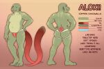 2018 3_toes 5_fingers aloki anthro belly black_text blue_eyes blue_sclera brown_tail butt cheek_spikes chuckwalla claws clothing color_swatch common_chuckwalla english_text facial_spikes featureless_chest feet finger_claws fingers front_view genitals glopossum gradient_tail green_body green_claws green_scales green_spikes hand_on_hip hands_on_hips head_tilt iguanid jockstrap lizard looking_back male male_anthro model_sheet mostly_nude mostly_nude_anthro mostly_nude_male navel open_mouth pecs penis pink_tail pink_text pink_tongue pupils rear_view reptile scales scalie slightly_chubby slightly_chubby_anthro slightly_chubby_male slit_pupils snout solo spikes spikes_(anatomy) tail teeth text toe_claws toes tongue two_tone_tail underwear