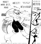 2023 absurd_res anthro bat black_and_white breasts cleavage clothed clothing dialogue english_text female gesture hi_res humor mammal monochrome rouge_the_bat sega shrug sketch solo sonic_the_hedgehog_(series) text the-hydroxian