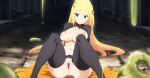  &gt;:) 1girl absurdres anus arm_support black_thighhighs blonde_hair blue_eyes blurry blush breasts breasts_apart bright_pupils censored closed_mouth commentary_request curvy darkness_(konosuba) depth_of_field feet_out_of_frame foreshortening hair_between_eyes hair_ornament hair_spread_out hairclip highres indoors kono_subarashii_sekai_ni_shukufuku_wo! large_breasts leaning_back legs long_hair looking_at_viewer m_legs mosaic_censoring navel nipples nude ponytail pussy sitting slime_(substance) smile smug solo spread_legs straight_hair sweatdrop thighhighs thighs toraya_(doujintraya) v-shaped_eyebrows very_long_hair 