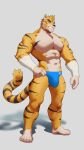 9:16 abs absurd_res anthro baidou brother_tai bulge clothed clothing detailed_bulge felid genital_outline hi_res looking_at_viewer male mammal muscular muscular_anthro muscular_male pantherine penis_outline pleasant_goat_and_big_big_wolf sharp_teeth smile solo teeth tiger underwear underwear_only