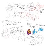 1:1 2022 anthro blue_pawpads bugsnax claws digital_media_(artwork) english_text eyewear fan_character glasses grumpus hair half-closed_eyes hi_res how-to model_sheet narrowed_eyes nonbinary_(lore) orange_pawpads pawpads shaibey shaibey_(shaibey) simple_background sitting sketch solo speech_bubble text white_background young_horses