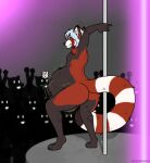 ailurid anthro belly big_belly big_butt butt dancing group male male_focus mammal pole pole_dancing red_panda snoutdevout solo thick_thighs vore