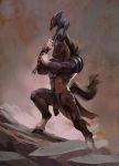  2019 5_fingers anthro axe big_penis black_hair black_penis brown_body brown_fur digital_media_(artwork) equid equine fingers flaccid fur genitals hair hi_res holding_axe holding_object holding_weapon horse male mammal melee_weapon penis pose sixfoot solo standing weapon 