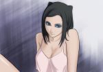  1girl artist_request black_hair blue_eyes breasts camisole cleavage closed_mouth ergo_proxy eyeshadow long_hair looking_at_viewer makeup re-l_mayer solo upper_body 