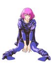  1girl cape closed_mouth dress gundam haman_karn highres looking_at_viewer pantyhose pink_hair short_hair simple_background solo teikoku_jokyoku white_background zeta_gundam 