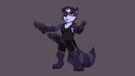  16:9 3_arms 3_toes 5_fingers anthro biped blep claws clothed clothing eyebrows fingers fur grey_body grey_fur grey_tail gun hair hat headgear headwear hi_res holding_object looking_at_viewer male mammal multi_arm multi_limb multicolored_body multicolored_fur multicolored_tail paws procyonid raccoon ranged_weapon rygel_spkb shirt solo standing tank_top toes tongue tongue_out topwear weapon widescreen 