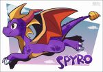  2019 activision claws cloud dragon flying horn male membrane_(anatomy) membranous_wings purple_eyes signature smile solo spyro spyro_the_dragon video_games wings woofzilla 