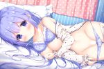  1girl azur_lane breasts looking_at_viewer masturbation panties pillow purple_eyes purple_hair satsuki_yukimi smile underwear unicorn_(azur_lane) 