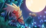  2017 3_fingers 3_ties better_version_at_source black_claws black_nose blue_eyes brown_body brown_fur claws duo fingers full_moon fur grass hair hi_res kneeling light looking_at_another lycanroc midday_lycanroc midnight_lycanroc moon moonlight mountain night nintendo pink_eyes pok&eacute;mon pok&eacute;mon_(species) r-nowong red_body red_fur sharp_teeth signature smile spikes standing star teeth toe_claws toes tree tuft video_games white_body white_fur white_hair 
