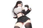  black_hair blush brown_eyes cameltoe cropped elbow_gloves final_fantasy final_fantasy_vii gloves kaetzchen long_hair navel panties skirt thighhighs third-party_edit tifa_lockhart underwear white zettai_ryouiki 