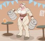  anthro beer_mug beermaid blonde_hair blue_eyes breasts camel_toe cleavage clothed clothing equid equine female hair hi_res horse keg mammal muscular muscular_female oktoberfest snakedakyoot solo workout_clothing wrapped_tail 