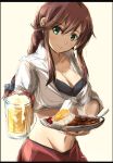  1girl blush braid breasts brown_hair green_eyes highres kantai_collection large_breasts long_hair noshiro_(kantai_collection) open_mouth seitei_(04seitei) skirt smile solo twin_braids 