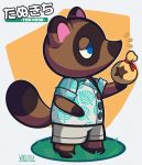  2020 animal_crossing anthro bag blue_eyes canid canine clothing english_text hi_res male mammal nintendo raccoon_dog signature solo text tom_nook_(animal_crossing) video_games woofzilla 