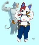  animal_crossing anthro breasts clothed clothing domestic_cat epic_games felid feline felis female fortnite hi_res looking_at_viewer mammal meowscles_(fortnite) nintendo nipples purrl_(animal_crossing) simple_background solo tonytoran video_games 