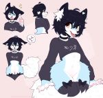  &lt;3 &lt;3_marking 2019 5_fingers anthro belly biped black_bow black_choker black_clothing black_ears black_hair black_legwear black_nose black_stockings black_topwear blue_body blue_fur bob_hair bottomless bow canid canine canis chest_tuft choker claws clothed clothing collar cute_fangs digital_media_(artwork) ear_markings ear_tuft facial_markings fingers fluffy fluffy_tail fox from_behind_position front_view fur genitals girly hair half-length_portrait hands_behind_back head_markings hi_res ichiigoneko inner_ear_fluff japanese_text jewelry legwear lying male mammal markings multicolored_body multicolored_fur necklace on_front open_mouth pawpads paws pink_background pink_pawpads pink_paws pink_tongue portrait pussy sex short_hair simple_background smile solo speech_bubble stockings taeonyx tail_tuft teeth text text_on_clothing text_on_shirt thigh_tuft tongue topwear tuft white_belly white_body white_claws white_fur white_inner_ear white_markings white_tail yellow_eyes 