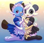  absurd_res anthro blush clothed clothing crossdressing cute_fangs dewott diaper duo embrace fan_character fur gloves hand_holding handwear hi_res kneeling looking_at_viewer maid_headdress maid_uniform male nintendo open_mouth pancham pok&eacute;mon pok&eacute;mon_(species) uniform video_games xepher777 young 