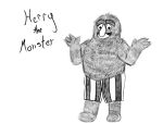  4:3 clothed clothing frozenfangs herry hi_res humanoid male monochrome monster not_furry solo topless 