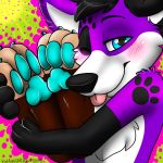  1:1 2015 3_toes anthro blue_eyes blush canid canine canis claws cuddling domestic_dog elkhound feet foot_fetish foot_focus hi_res kittystarpaw male mammal one_eye_closed pawalo pawpads paws signature spitz toe_claws toes tongue tongue_out wink 