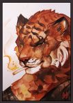  2020 andyd border felid headshot_portrait hi_res mammal pantherine portrait red_border smoking solo tiger traditional_media_(artwork) 