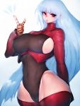 1girl arm_behind_back blue_background blue_hair breasts covered_navel covered_nipples curvy fumio_(rsqkr) gradient gradient_background highres kula_diamond large_breasts long_hair older parted_lips pink_eyes sideboob solo the_king_of_fighters thick_thighs thighs very_long_hair white_background wide_hips 
