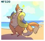  2020 2_tails anthro beach bodily_fluids breasts chubby_female cloud female feral floatzel genitals gesture matchesyashi multi_tail nintendo nipples nude pointing pok&eacute;mon pok&eacute;mon_(species) pussy sand seaside shoreline solo sun surprised_face sweat thick_thighs tongue video_games 