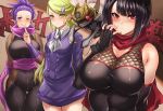  ;) ace_trainer_(pokemon) anzu_(pokemon) bare_shoulders black_gloves blush bodysuit_under_clothes breasts character_request closed_mouth cowboy_shot fingerless_gloves gen_3_pokemon gloves hair_ornament hikari_(komitiookami) impossible_clothes large_breasts long_hair looking_at_viewer ninja ninjask one_eye_closed pokemon pokemon_(game) sash scarf shirt short_hair skirt skirt_set smile taut_clothes taut_shirt 