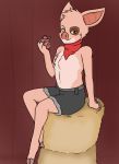  age_difference anthro apple domestic_pig duncan_(disambiguation) duncan_(jasonafex) eating food fruit hay hay_bale hi_res male mammal neckerchief on plant short_jeans short_pants sitting solo suid suina sus_(pig) young younger_male 
