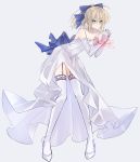  1girl absurdres artoria_pendragon_(all) blonde_hair breasts choker cleavage dress elbow_gloves fate/stay_night fate/unlimited_blade_works fate_(series) garter_straps gloves green_eyes highres magic nayu_tundora ponytail restrained saber thighhighs white_dress 