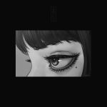  1girl bangs black_background blunt_bangs close-up commentary english_commentary eyelashes eyes greyscale kawakami_tomie looking_away mixed-language_commentary mole mole_under_eye monochrome profile sanpaku solo tomie vocky 