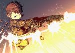  1boy action child final_fantasy final_fantasy_xiv firing gloves gun highres jewelry lalafell military military_uniform open_eyes rifle shell_casing single_earring solo uniform wasp_(anthyutena) weapon 
