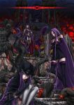  5girls absurdres bangs bare_shoulders black_cape black_capelet black_cloak black_leotard boots breasts bustier cape capelet choker claws cleavage cleavage_cutout cloak cloud collar commentary dress elbow_gloves euryale eyebrows_visible_through_hair facial_mark fate/grand_order fate/hollow_ataraxia fate/stay_night fate_(series) forehead_mark frilled_hairband frills gloves gorgon_(fate) hairband headdress highres hisshamaru hood hood_up hooded_capelet hooded_cloak huge_breasts jewelry large_breasts leotard lolita_hairband long_braid long_hair looking_at_viewer medusa_(lancer)_(fate) monster_girl multiple_girls navel pelvic_curtain purple_eyes purple_hair red_collar ribbon ribbon-trimmed_hairband rider scales siblings sisters sleeveless slit_pupils snake snake_hair square_pupils stheno strapless strapless_dress thigh_boots thighhighs twins twintails very_long_hair white_dress younger 