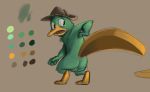  4_fingers balls beak blue_body blue_fur butt clothing fedora fingers fur genitals hat headgear headwear looking_back male mammal monotreme perry_the_platypus phineas_and_ferb platypus skunkjunkie solo 