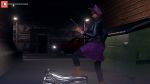  16:9 2020 3d_(artwork) alex_(emeraldeye) anthro blender_(software) bottomwear canid canine canis car city clothed clothing digital_media_(artwork) dobermann domestic_dog emeraldeye female fur gun hair handgun headphones headphones_around_neck hi_res holding_gun holding_object holding_weapon jacket leather leather_jacket looking_at_viewer mammal night open_mouth outside patreon_logo patreon_url pinscher purple_eyes purple_hair ranged_weapon revolver silencer skirt smile solo standing text tongue tongue_out topwear trash_can url vehicle wallpaper weapon widescreen 
