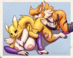  5:4 big_breasts breasts canid canine digimon digimon_(species) felid feline female female/female mammal meicrackmon nipples renamon thony_dog 