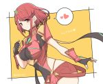  1girl bangs breasts chest_jewel cowboy_shot earrings eyebrows_visible_through_hair fingerless_gloves gloves highres homura_(xenoblade_2) jewelry large_breasts looking_at_viewer mochimochi_(xseynao) red_eyes red_hair red_shorts short_hair short_shorts shorts smile solo swept_bangs tiara xenoblade_(series) xenoblade_2 