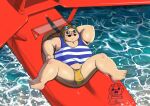 2023 aircraft airplane anthro aviator_cap belly bulge clothing detailed_background domestic_pig eyewear facial_hair feet hi_res kemono male mammal mustache overweight overweight_male porco_rosso porco_rosso_(character) shibaxiao shirt solo suid suina sunglasses sus_(pig) topwear underwear vehicle water