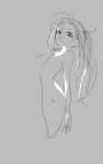 1girl completely_nude cropped_legs enoki_oishiine expressionless flat_chest kamisaki_hikaru long_hair looking_at_viewer medalist_(manga) monochrome nude parted_lips ponytail simple_background sketch solo thigh_gap 