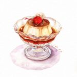  artist_name cherry dated food food_focus fruit lisazhou_art no_humans original painting_(medium) pudding traditional_media watercolor_(medium) white_background 