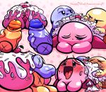  ahegao anniversary anus big_butt blue_body blue_skin blush butt cherry eye_contact food frosting frosting_on_butt fruit genitals group hi_res kirby kirby_(series) looking_at_another looking_pleasured nintendo penis pink_body pink_skin plant puffylover69 sleeping small_but_hung smug sound_effects sprinkles trio vowelless vowelless_sound_effect waddling_head yellow_body yellow_skin zzz 
