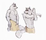  abs anthro athletic bath_towel beozar breath bulge canid canine canis cheek_tuft death_(puss_in_boots) detailed_bulge dreamworks facial_markings facial_tuft fluffy fluffy_tail fur fuzzy genital_outline head_markings hi_res looking_at_viewer male mammal markings mask_(marking) multiple_images multiple_poses navel neck_tuft nipples penis_outline pose puss_in_boots_(dreamworks) red_eyes simple_background smile solo standing stretching stretching_arms tail towel towel_around_waist towel_only tuft white_background white_body white_fur wolf 