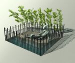  2024 absurd_res anthro bamboo concrete digital_drawing_(artwork) digital_media_(artwork) dirtypaperjoe fence hi_res laying_on_ground ligh lying on_side peaceful plant pool reptile scalie sculpture shrine snake statue tail water 