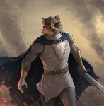  anthro badrang_(redwall) clothed clothing fur grey_body grey_fur hi_res holding_object male mammal medieval melee_weapon mr.solar mustelid musteline redwall solo standing stoat sword true_musteline weapon weasel 