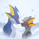  4_ears anthro big_ears blue_body blue_fur blue_hair boop closed_smile cloud duo ears_back ears_up eyes_closed fish fur grey_body grey_fur hair hi_res hybrid jensh_nx kissing male male/male marine mouth_closed multi_ear multicolored_body multicolored_fur noses_touching orange_body orange_fur pivoted_ears shark smile two_tone_body two_tone_fur yellow_body yellow_fur 
