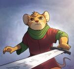  anthro brown_body brown_fur clothed clothing fur hi_res male mammal martin_the_warrior medieval melee_weapon mouse mr.solar murid murine redwall rodent standing sword weapon 