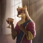  anthro brown_body brown_fur clothed clothing crown fur glass gulonine headgear hi_res holding_glass holding_object male mammal marten mr.solar mustelid musteline pine_marten redwall solo ublaz_mad_eyes_(redwall) 