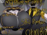  big_breasts breast_focus breasts comparing comparing_breasts dialogue duo female grey_body hi_res humanoid j_(murder_drones) pankacake signature v_(murder_drones) yellow_eyes zipper_topwear 