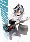  1boy alternate_costume black_hair boothill_(honkai:_star_rail) closed_eyes closed_mouth electric_guitar emmmmabab guitar highres holding holding_guitar holding_instrument honkai:_star_rail honkai_(series) instrument long_hair male_focus multicolored_hair solo split-color_hair two-tone_hair white_background white_hair 