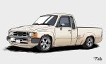  artist_name from_side goodyear grey_background highres k.tofu motor_vehicle no_humans original pickup_truck shadow toyota toyota_hilux truck vehicle_focus 